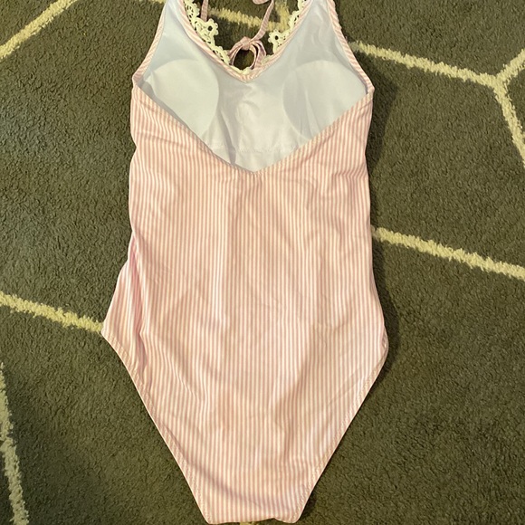 NWOT Blooming Jelly one-piece pink and white striped suit with lace and eyelet - Picture 5 of 7